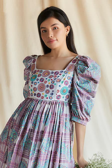 Shruti Sancheti Purple Silk Embroidery Square Neck Printed And Dress Online at Aza Fashions Shruti Sancheti_Purple Silk Embroidery Square Neck Printed And Dress _Online_at_Aza_Fashions