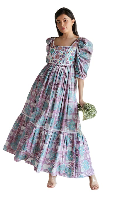 Buy Shruti Sancheti Purple Silk Embroidery Square Neck Printed And Dress Online at Aza Fashions Buy_Shruti Sancheti_Purple Silk Embroidery Square Neck Printed And Dress _Online_at_Aza_Fashions