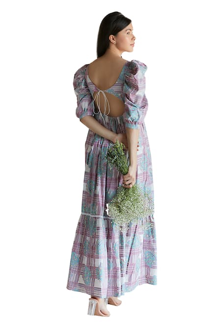 Shop Shruti Sancheti Purple Silk Embroidery Square Neck Printed And Dress Online at Aza Fashions Shop_Shruti Sancheti_Purple Silk Embroidery Square Neck Printed And Dress _Online_at_Aza_Fashions