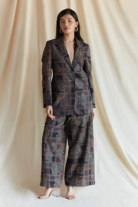 Shruti Sancheti Paisley Checkered Print Blazer With Pant 