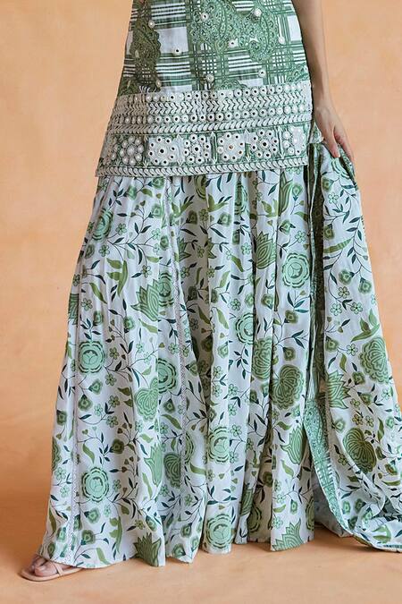 Buy Shruti Sancheti Green Silk Embroidery, Mirrors Scoop Paisley Checkered Print Kurta Palazzo Set Online at Aza Fashions Buy_Shruti Sancheti_Green Silk Embroidery, Mirrors Scoop Paisley Checkered Print Kurta Palazzo Set _Online_at_Aza_Fashions