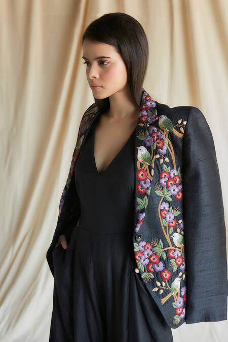 Shruti Sancheti Bird Garden Embroidered Raw Silk Blazer 