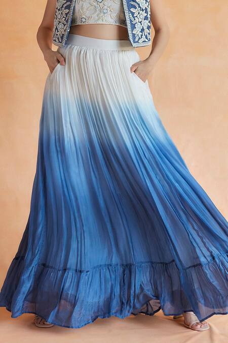 Shruti Sancheti Blue Satin Embroidery, Beads Open Neck Iris Garden Jacket Lehenga Set Online at Aza Fashions Shruti Sancheti_Blue Satin Embroidery, Beads Open Neck Iris Garden Jacket Lehenga Set _Online_at_Aza_Fashions