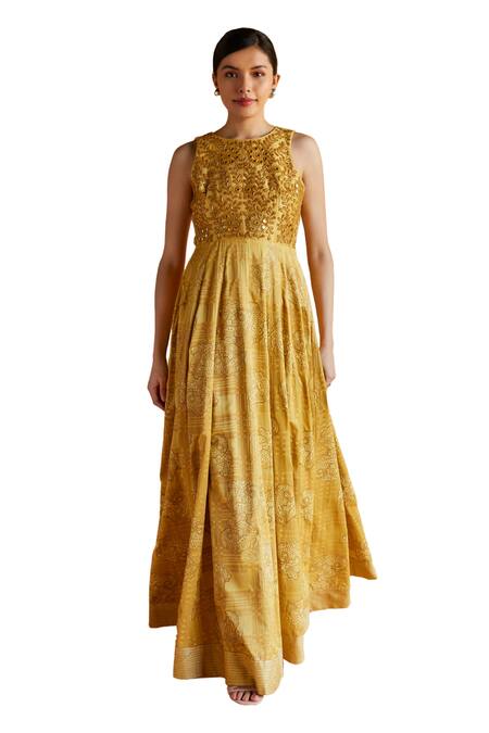 Buy Shruti Sancheti Yellow , Satin Embroidery, Paisley Checkered And Bloom Maxi Dress Online at Aza Fashions Buy_Shruti Sancheti_Yellow , Satin Embroidery, Paisley Checkered And Bloom Maxi Dress _Online_at_Aza_Fashions