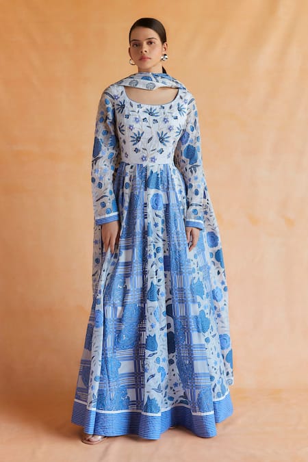 Shruti Sancheti Chintz & Paisley Checkered Print Anarkali With Dupatta 