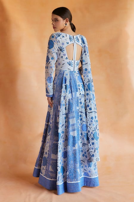 Shop Shruti Sancheti White Silk Embroidery, Chintz And Paisley Checkered Print Anarkali With Dupatta at Aza Fashions Shop_Shruti Sancheti_White Silk Embroidery, Chintz And Paisley Checkered Print Anarkali With Dupatta _at_Aza_Fashions