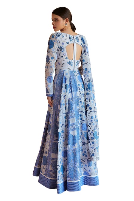 Shruti Sancheti White Silk Embroidery, Chintz And Paisley Checkered Print Anarkali With Dupatta at Aza Fashions Shruti Sancheti_White Silk Embroidery, Chintz And Paisley Checkered Print Anarkali With Dupatta _at_Aza_Fashions