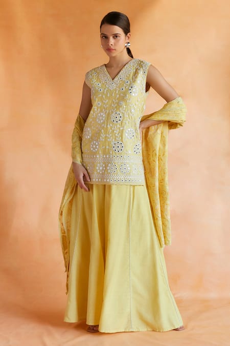 Shruti Sancheti Sheesh Bloom Garden Embroidered Kurta Palazzo Set 