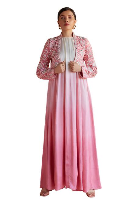 Buy Shruti Sancheti Pink Hemp, Silk Sheesh Bloom Garden Crop Jacket With Ombre Maxi Dress Online at Aza Fashions Buy_Shruti Sancheti_Pink Hemp, Silk Sheesh Bloom Garden Crop Jacket With Ombre Maxi Dress _Online_at_Aza_Fashions