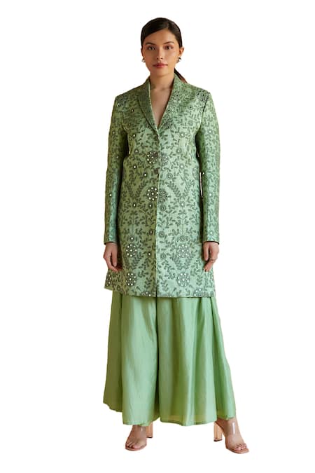 Buy Shruti Sancheti Green Silk Embroidery Sheesh Bloom Blazer With Palazzo Online at Aza Fashions Buy_Shruti Sancheti_Green Silk Embroidery Sheesh Bloom Blazer With Palazzo _Online_at_Aza_Fashions