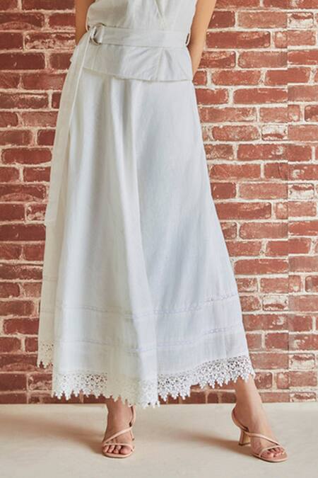 Buy Shruti Sancheti White Cotton Lace, Buckles V-neck Embellished Top Skirt Set Online at Aza Fashions Buy_Shruti Sancheti_White Cotton Lace, Buckles V-neck Embellished Top Skirt Set _Online_at_Aza_Fashions