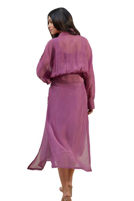 Kapraaaha Purple Jacket Organza Collared Straight Midi Dress With Online at Aza Fashions Kapraaaha_Purple Jacket Organza Collared Straight Midi Dress With _Online_at_Aza_Fashions