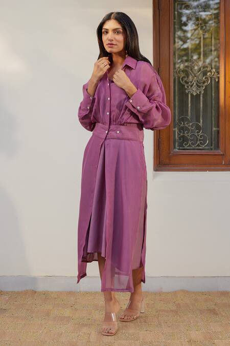 Buy Kapraaaha Purple Jacket Organza Collared Straight Midi Dress With Online at Aza Fashions Buy_Kapraaaha_Purple Jacket Organza Collared Straight Midi Dress With _Online_at_Aza_Fashions
