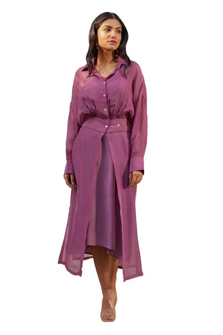 Kapraaaha Purple Jacket Organza Collared Straight Midi Dress With at Aza Fashions Kapraaaha_Purple Jacket Organza Collared Straight Midi Dress With _at_Aza_Fashions