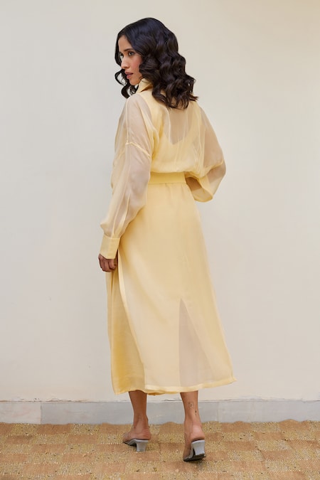 Kapraaaha Yellow Button Down Dress With Jacket 