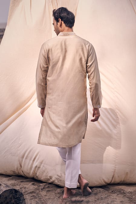 Kaaj Button X AZA Gold Leather Applique Kurta Set For Kids