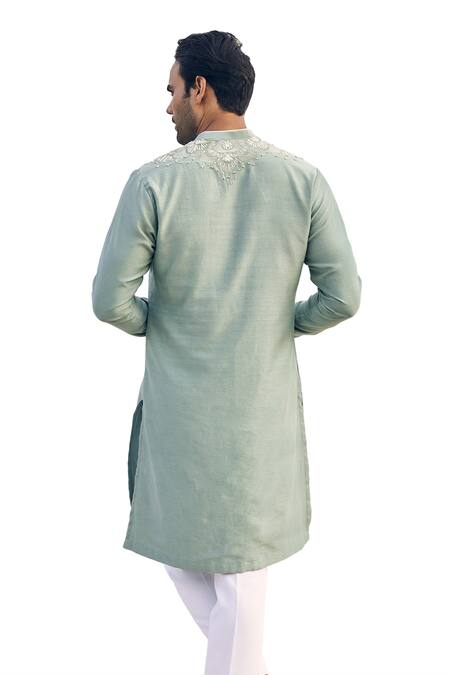 Buy Kaaj Button X AZA Green Silk, Cotton Mirrors, Embroidery Geometric Yoke Kurta Set Online at Aza Fashions Buy_Kaaj Button X AZA_Green Silk, Cotton Mirrors, Embroidery Geometric Yoke Kurta Set _Online_at_Aza_Fashions