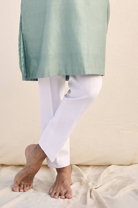 Buy Kaaj Button X AZA Green Silk, Cotton Mirrors, Embroidery Geometric Yoke Kurta Set Buy_Kaaj Button X AZA_Green Silk, Cotton Mirrors, Embroidery Geometric Yoke Kurta Set