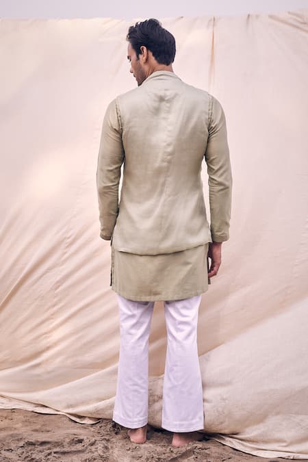 Kaaj Button X AZA Green Organza, Cotton Satin, Chanderi Silk Mirrors, Embroidery Bundi And Kurta Set Online at Aza Fashions Kaaj Button X AZA_Green Organza, Cotton Satin, Chanderi Silk Mirrors, Embroidery Bundi And Kurta Set _Online_at_Aza_Fashions