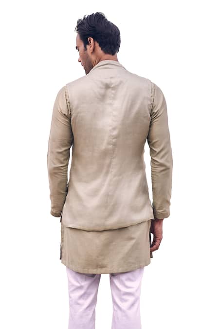 Buy Kaaj Button X AZA Green Organza, Cotton Satin, Chanderi Silk Mirrors, Embroidery Bundi And Kurta Set Online at Aza Fashions Buy_Kaaj Button X AZA_Green Organza, Cotton Satin, Chanderi Silk Mirrors, Embroidery Bundi And Kurta Set _Online_at_Aza_Fashions