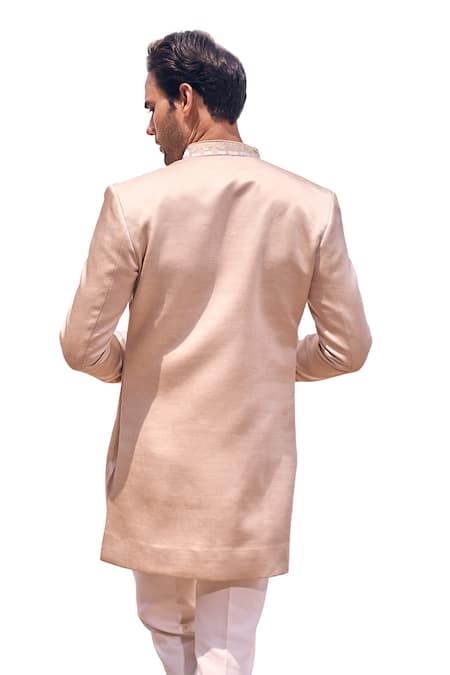 Buy Kaaj Button X AZA Gold Cotton , Embroidery Leather Applique Short Achkan Set Online at Aza Fashions Buy_Kaaj Button X AZA_Gold Cotton , Embroidery Leather Applique Short Achkan Set _Online_at_Aza_Fashions