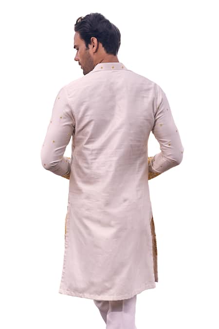 Buy_Kaaj Button X AZA_Ivory Chanderi Silk, Cotton Embroidery Floral Applique Kurta Set _Online_at_Aza_Fashions