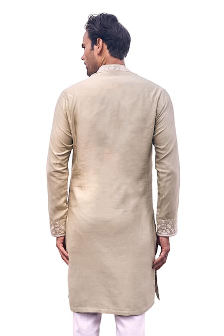 Buy_Kaaj Button X AZA_Green Chanderi Silk, Cotton Applique Placement Embroidered Kurta Set _Online_at_Aza_Fashions