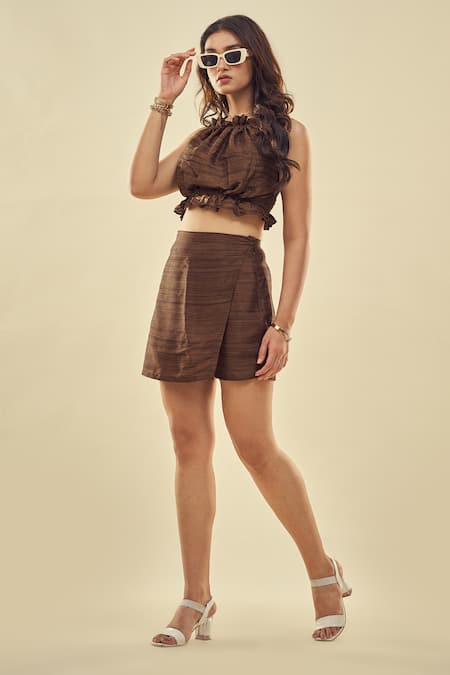 Affroz Halter Neck Crop Top & Skort Set 