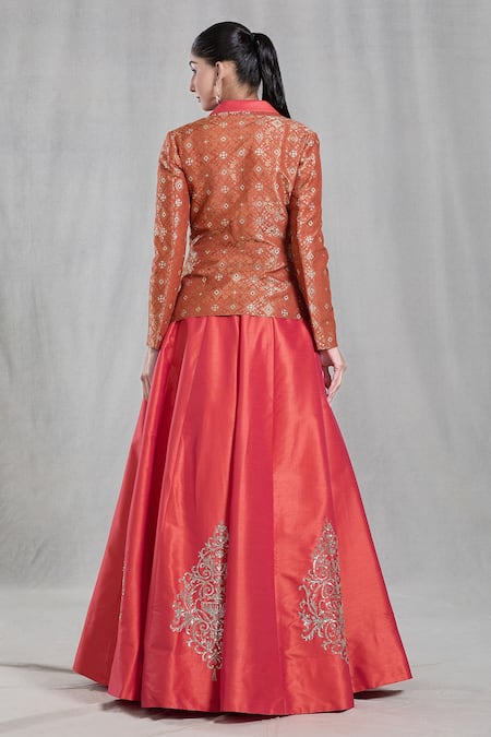 Samyukta Singhania Geometric Woven Layered Jacket Embroidered Lehenga Set 