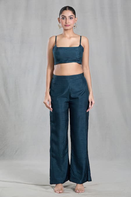 Samyukta Singhania_Multi Color Silk Embroidery Square Neck, Woven Mosaic Pattern Jacket Pant Set _Online_at_Aza_Fashions