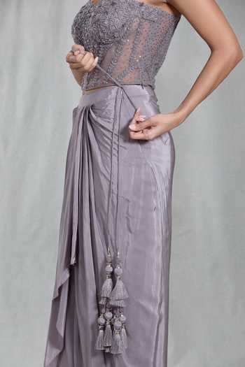 Buy_Samyukta Singhania_Purple Net, Chiffon Sequins, Beads Embellished Scalloped Poncho Cape Skirt Set_Online_at_Aza_Fashions