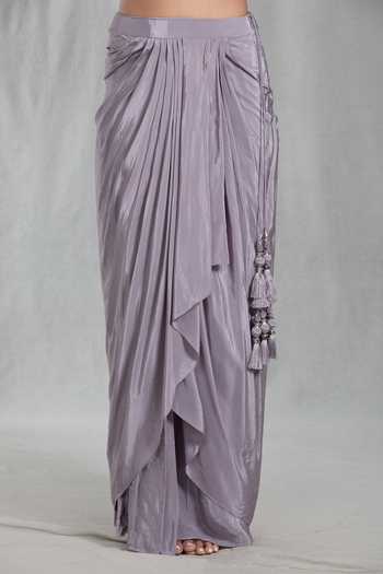 Shop_Samyukta Singhania_Purple Net, Chiffon Sequins, Beads Embellished Scalloped Poncho Cape Skirt Set