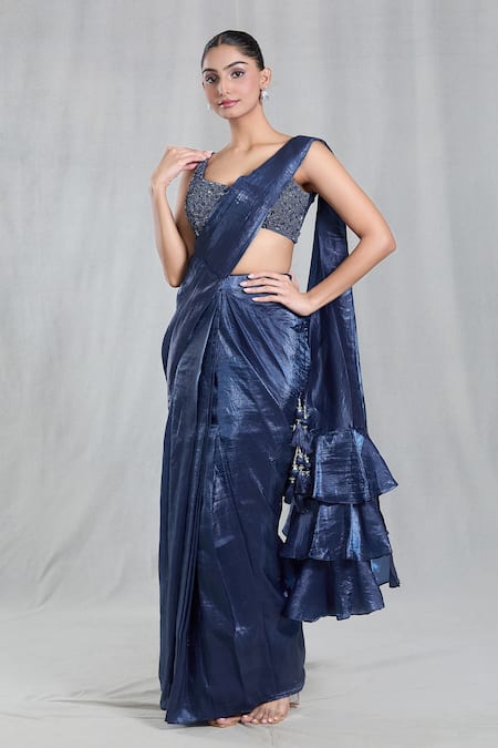 Samyukta Singhania Textured Metallic Pre-Draped Saree With Sequined Blouse 