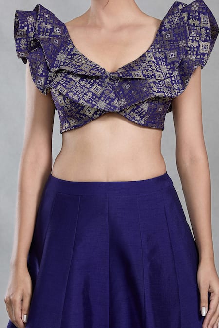 Samyukta Singhania_Blue Silk Sequins Round Neck Ambrosia Embroidered Lehenga Set _at_Aza_Fashions