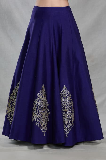 Buy_Samyukta Singhania_Blue Silk Sequins Round Neck Ambrosia Embroidered Lehenga Set 