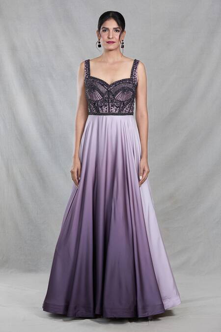 Samyukta Singhania_Pink Organza, Satin Cut Work, Bloom Garden Embroidered Shaded Gown With Dupatta_Online_at_Aza_Fashions