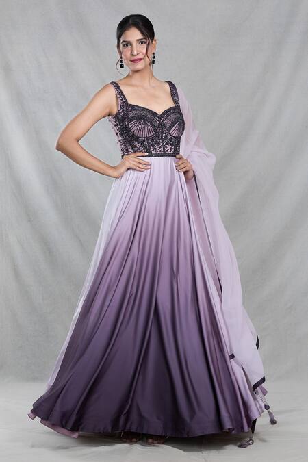 Buy_Samyukta Singhania_Pink Organza, Satin Cut Work, Bloom Garden Embroidered Shaded Gown With Dupatta_Online_at_Aza_Fashions