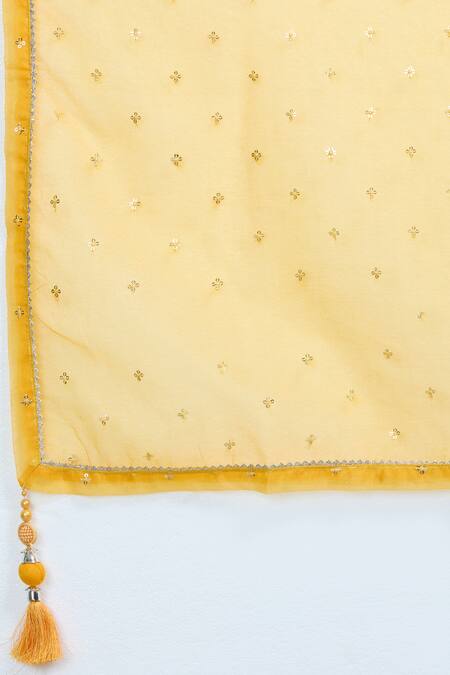 Buy_Samyukta Singhania_Yellow Georgette Sequins, Beads, Embroidery Mughal Darbar Gown With Dupatta 