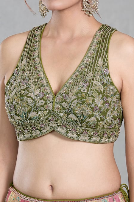 Shop_Samyukta Singhania_Multi Color Silk, Organza, Brocade Sequins, Royal Mahal Banarasi Lehenga Set_Online_at_Aza_Fashions