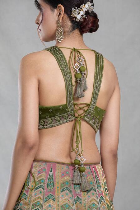 Samyukta Singhania_Multi Color Silk, Organza, Brocade Sequins, Royal Mahal Banarasi Lehenga Set_at_Aza_Fashions