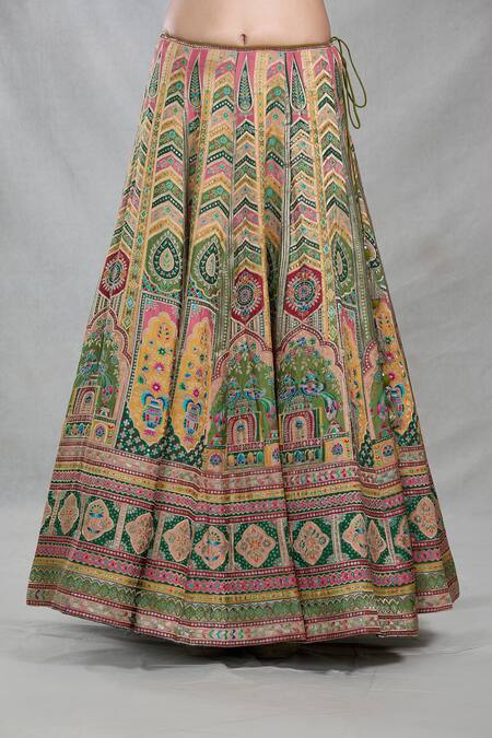 Shop_Samyukta Singhania_Multi Color Silk, Organza, Brocade Sequins, Royal Mahal Banarasi Lehenga Set