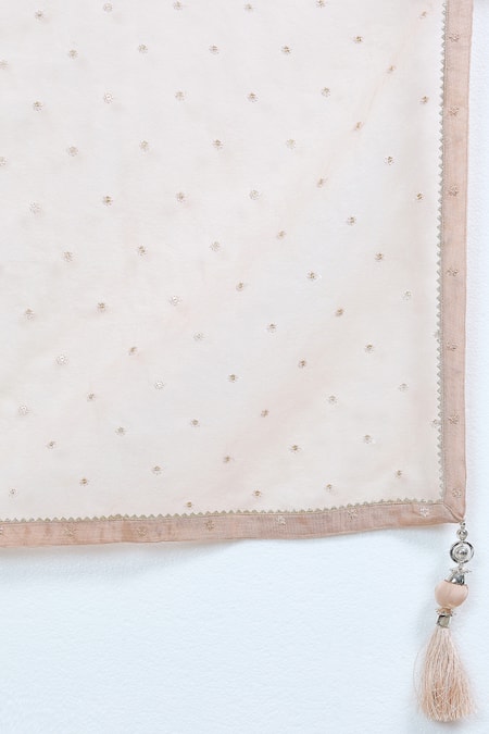 Shop_Samyukta Singhania_Beige Silk, Organza, Chiffon Sequins, Cut Peony Bloom Embroidered Lehenga Set _Online_at_Aza_Fashions