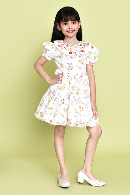 Shop_Petite Pomme_White Cotton Embroidery Floral Print Dress _Online_at_Aza_Fashions