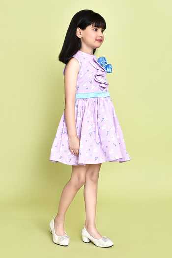 Petite Pomme_Purple Cotton Ruffles Dove Print Dress _at_Aza_Fashions