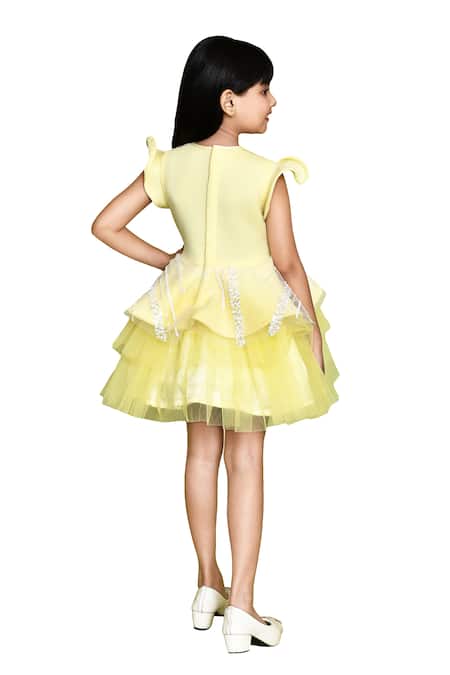 Petite Pomme Yellow Net, Neoprene Sequins Prima Donna Sunshine Dress Online at Aza Fashions Petite Pomme_Yellow Net, Neoprene Sequins Prima Donna Sunshine Dress _Online_at_Aza_Fashions