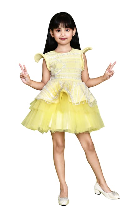 Buy Petite Pomme Yellow Net, Neoprene Sequins Prima Donna Sunshine Dress Online at Aza Fashions Buy_Petite Pomme_Yellow Net, Neoprene Sequins Prima Donna Sunshine Dress _Online_at_Aza_Fashions