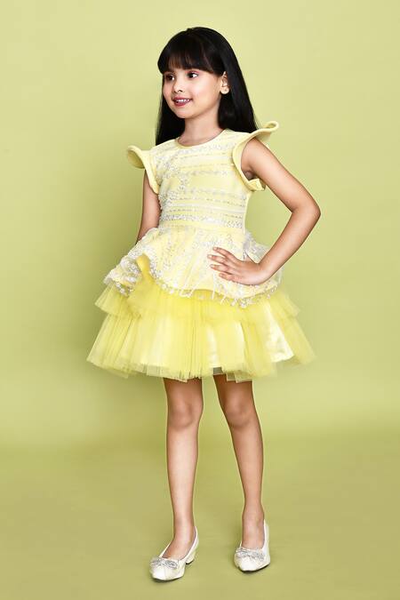 Shop_Petite Pomme_Yellow Net, Neoprene Sequins Prima Donna Sunshine Dress 