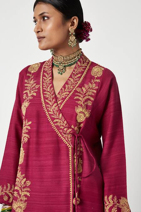 Buy Payal Pratap Fuchsia Maheshwari, Brocade Embroidery V-neck Akilah Kurta With Salwar Buy_Payal Pratap_Fuchsia Maheshwari, Brocade Embroidery V-neck Akilah Kurta With Salwar