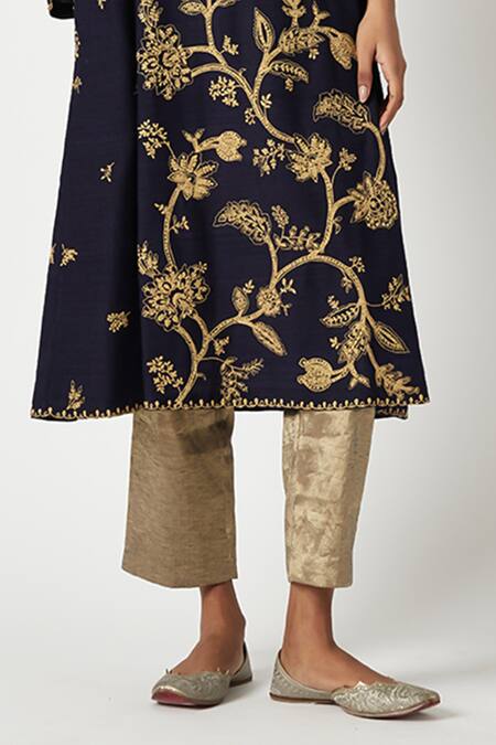 Payal Pratap Blue Maheshwari, Tissue Embroidery Round Neck Layla Kurta With Salwar Online at Aza Fashions Payal Pratap_Blue Maheshwari, Tissue Embroidery Round Neck Layla Kurta With Salwar _Online_at_Aza_Fashions
