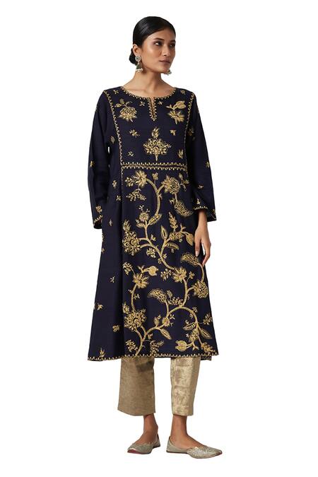 Buy Payal Pratap Blue Maheshwari, Tissue Embroidery Round Neck Layla Kurta With Salwar Online at Aza Fashions Buy_Payal Pratap_Blue Maheshwari, Tissue Embroidery Round Neck Layla Kurta With Salwar _Online_at_Aza_Fashions